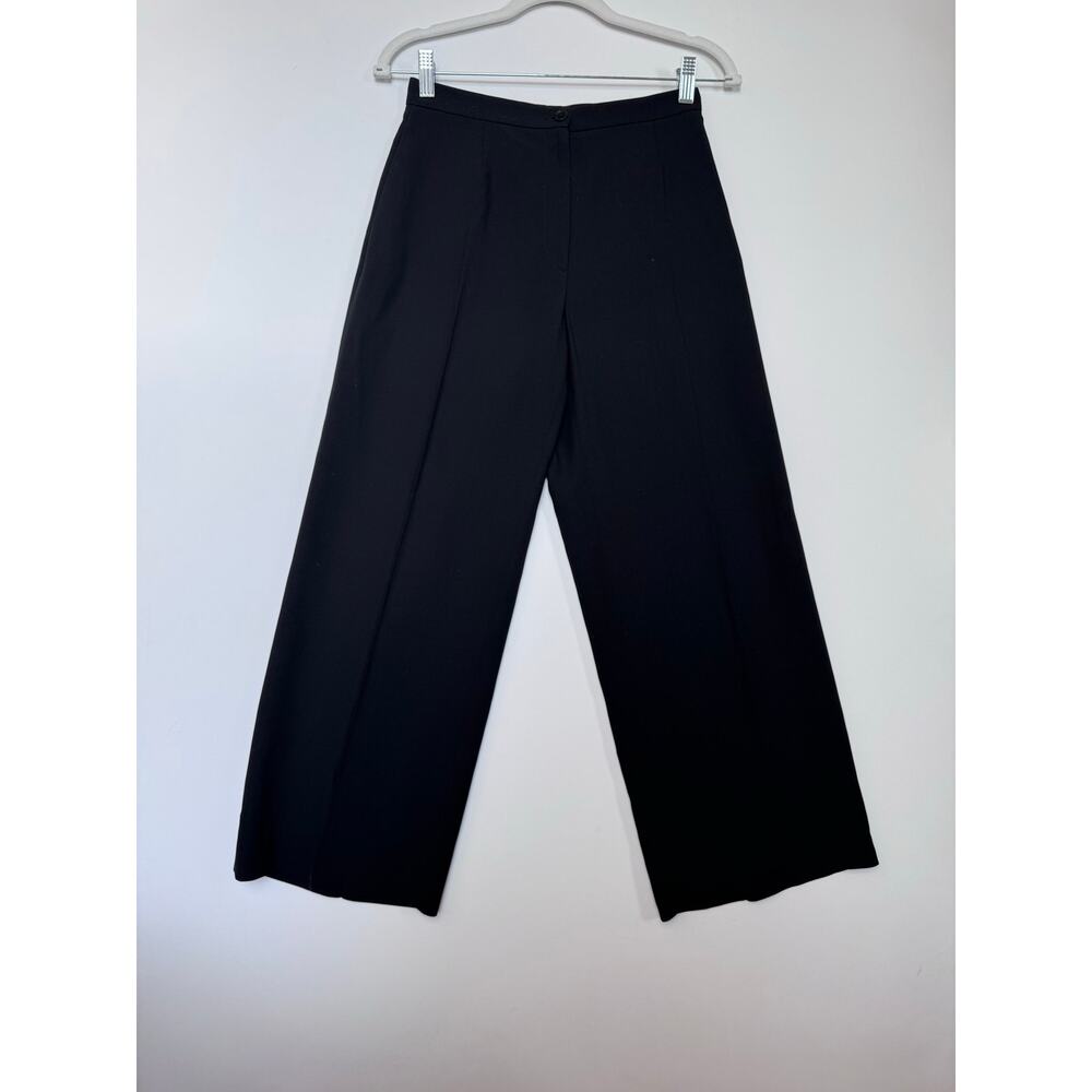 Emporio Armani Black Wool Wide Leg Pleated Trousers Made in Italy IT 44 US 8